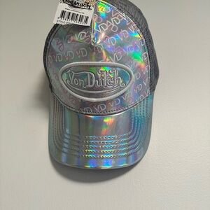 Von Dutch Iridescent Holographic Trucker Hat - Silver/Gray